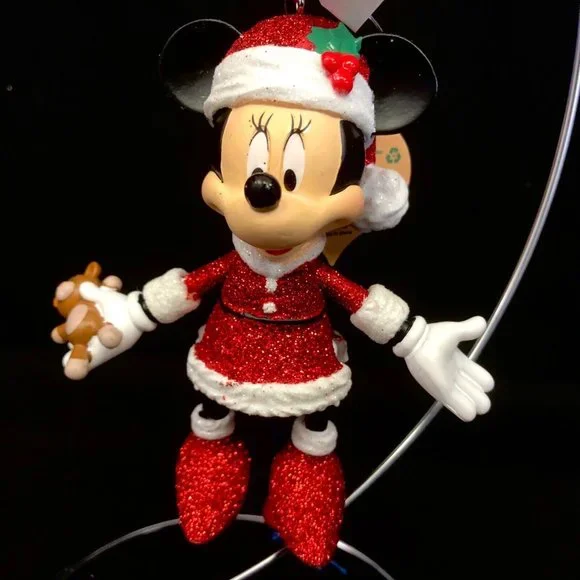Disney Parks Santa Minnie Mouse Pull String Glitter Hand Painted Ornament - NEW - Picture 3 of 3